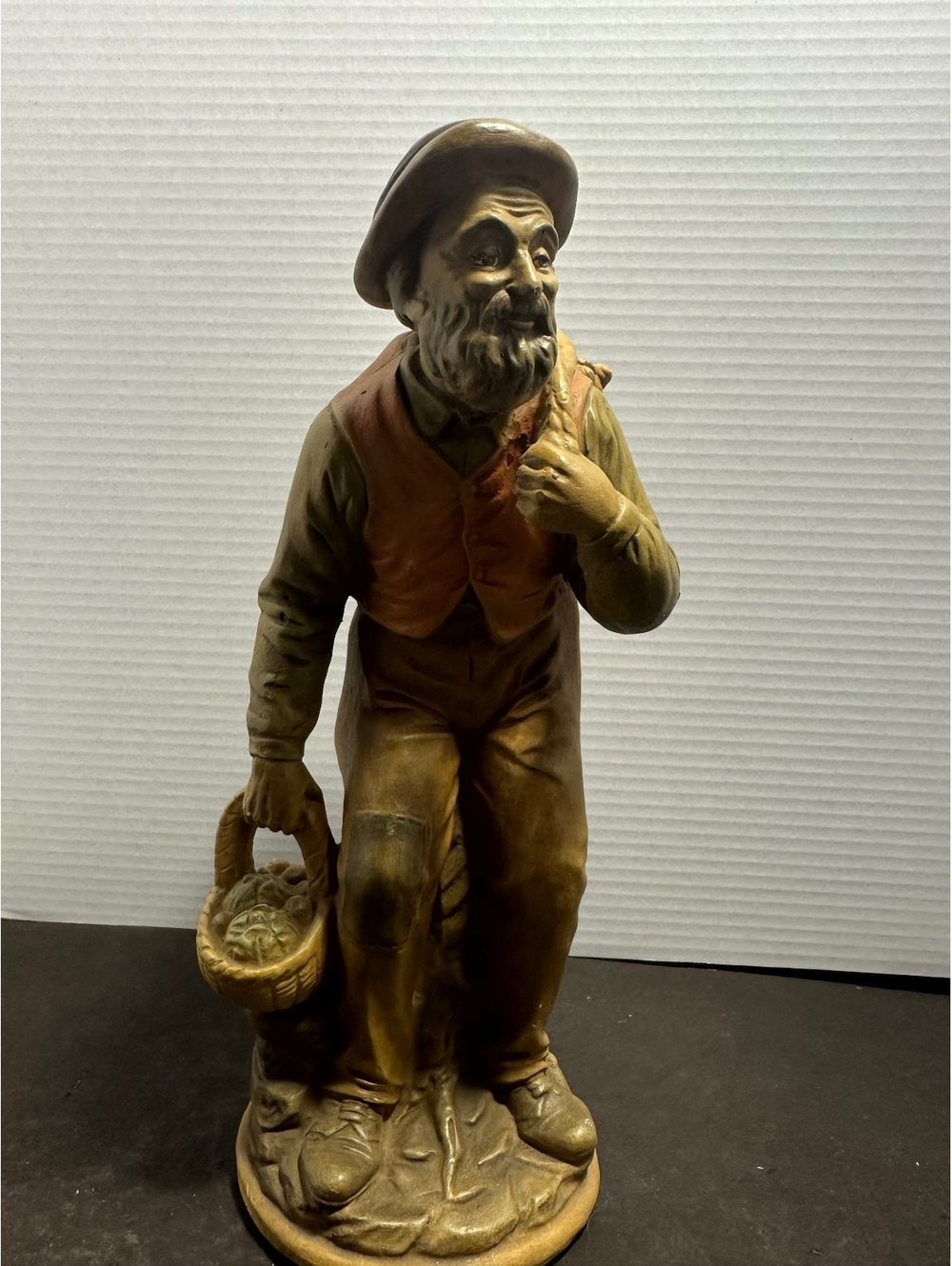 Vintage 13” Harvest Man Figurine Farmer with Basket Rustic Decor